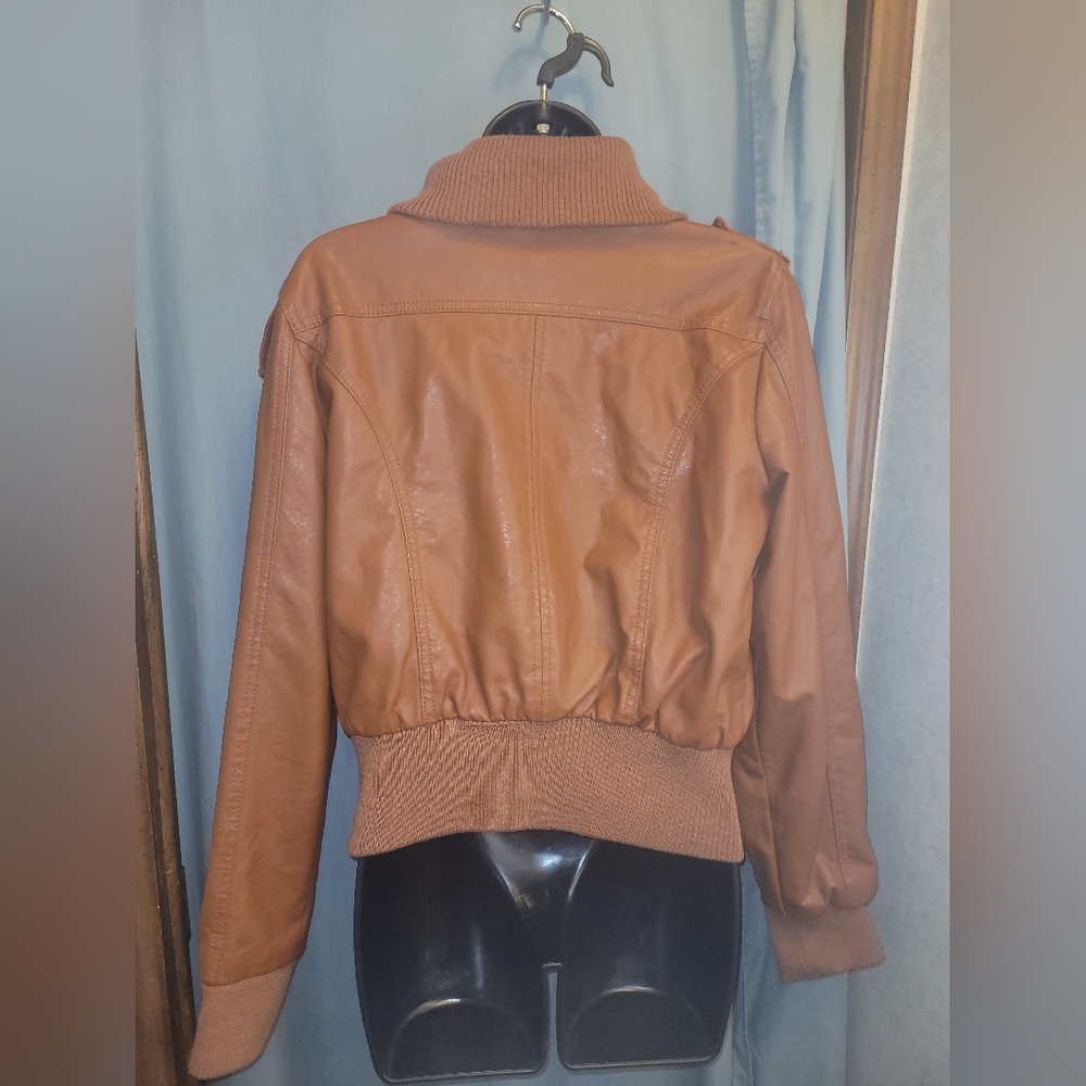 Chestnut brown moto faux leather jacket. Size XL.